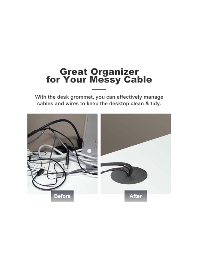 PROMASS 2 Pack 2 Inch Flexible Desk Grommet, Cable Management Hole Cover for Home & Office, Black - Image 3