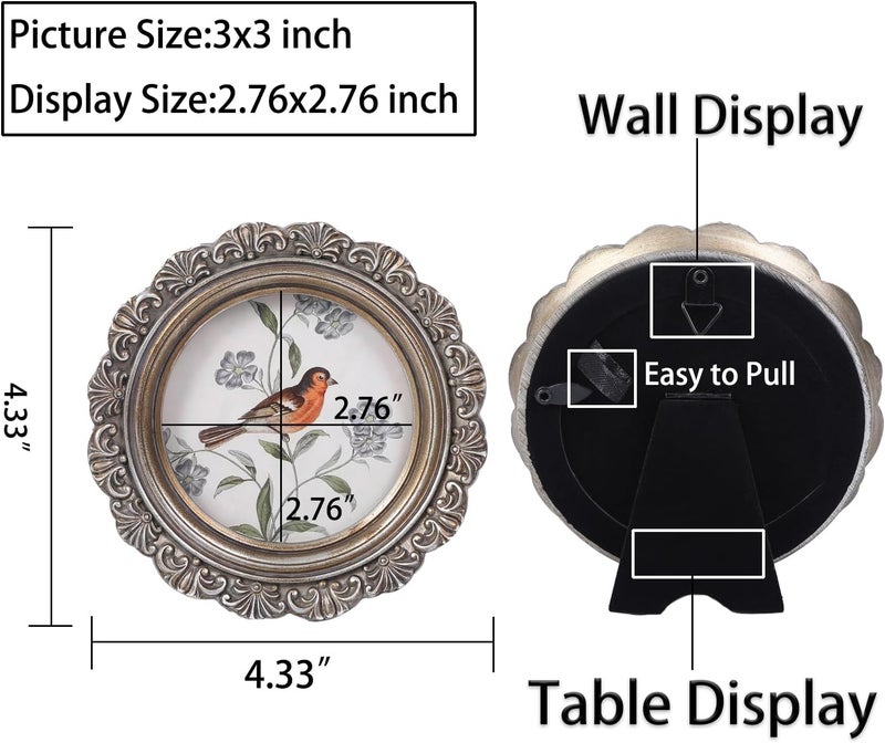 LIHOLO Vintage Picture Frames 3x3 Round Antique Gold Picture Frames with Glass Front Handcrafted Rustic Home Decor for Wall Mount and Tabletop Gallery Wall Art - Image 2