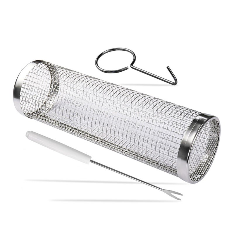 amiciCare Stainless Steel Rolling Grill Basket: Convenient BBQ Accessory for Perfectly Grilled Foods, Grilling Mesh for Outdoor Barbecue - Image 1