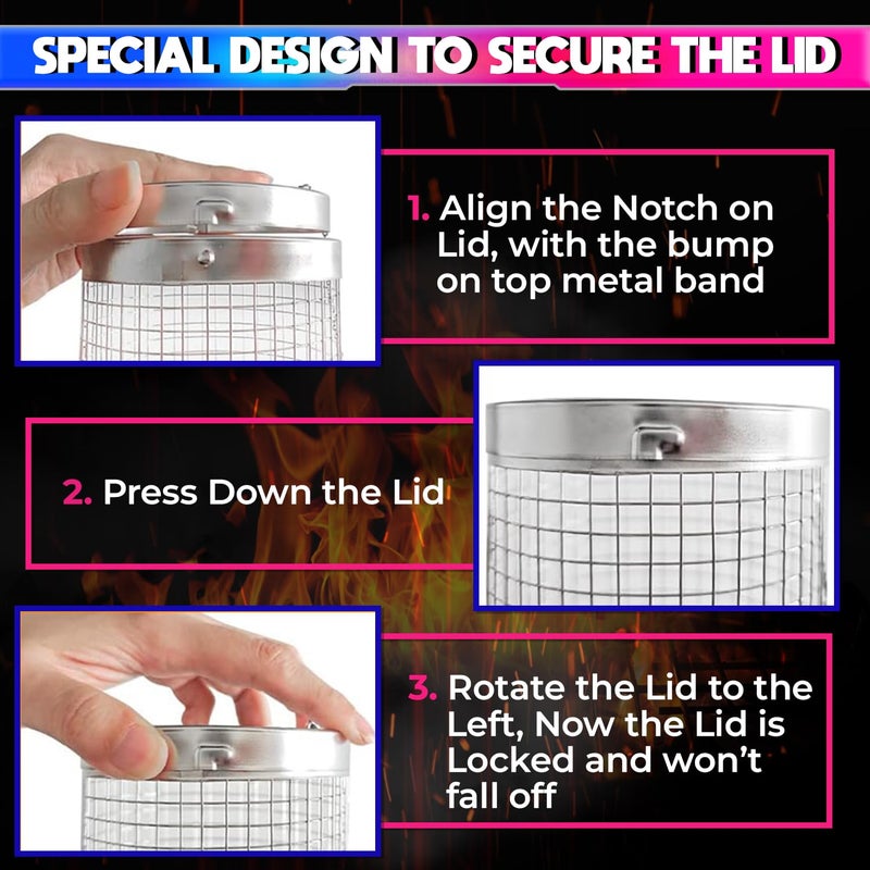 amiciCare Stainless Steel Rolling Grill Basket: Convenient BBQ Accessory for Perfectly Grilled Foods, Grilling Mesh for Outdoor Barbecue - Image 5
