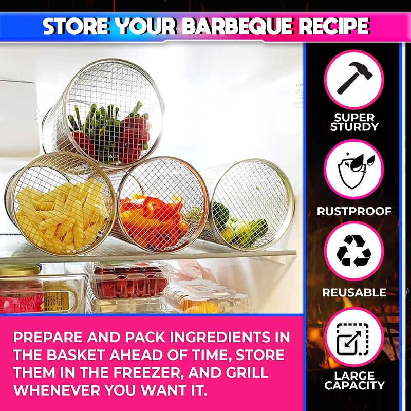amiciCare Stainless Steel Rolling Grill Basket: Convenient BBQ Accessory for Perfectly Grilled Foods, Grilling Mesh for Outdoor Barbecue - Image 4