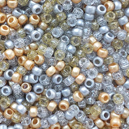 BeadExplosion Pony Beads Gold Silver Pearl Glitter Mix Made in USA 6x9mm Large Hole B07800a Multicolor - Image 1