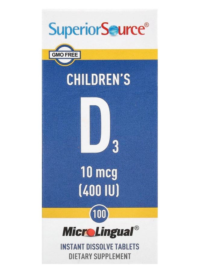 Superior Source Children's D3 10 mcg (400 IU) 100 MicroLingual® Instant Dissolve Tablets 