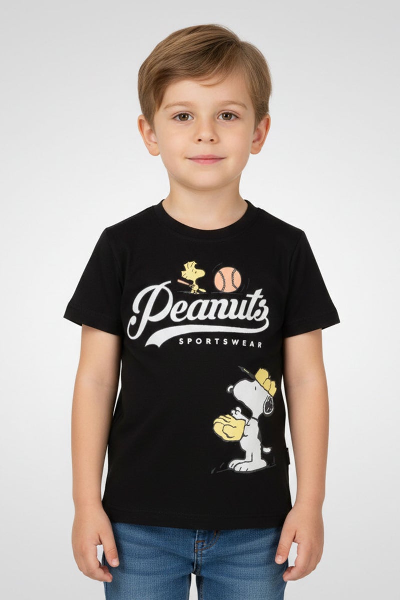 Peanuts Toddlers Boy Short Sleeve Graphic Print Top, Black - Image 1