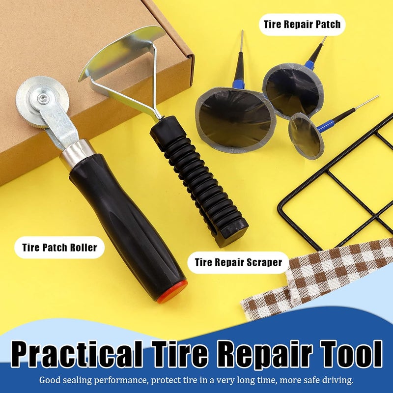 Glarks 26Pcs Tire Repair Patch Tool Kit Including 1Pc Tire Patch Roller, 1Pc Tire Inner Liner Scraper and 24Pcs 4mm/6mm/9mm Tire Repair Patch Plug for Car, Motorcycle, Electric Vehicle Repairing - Image 5