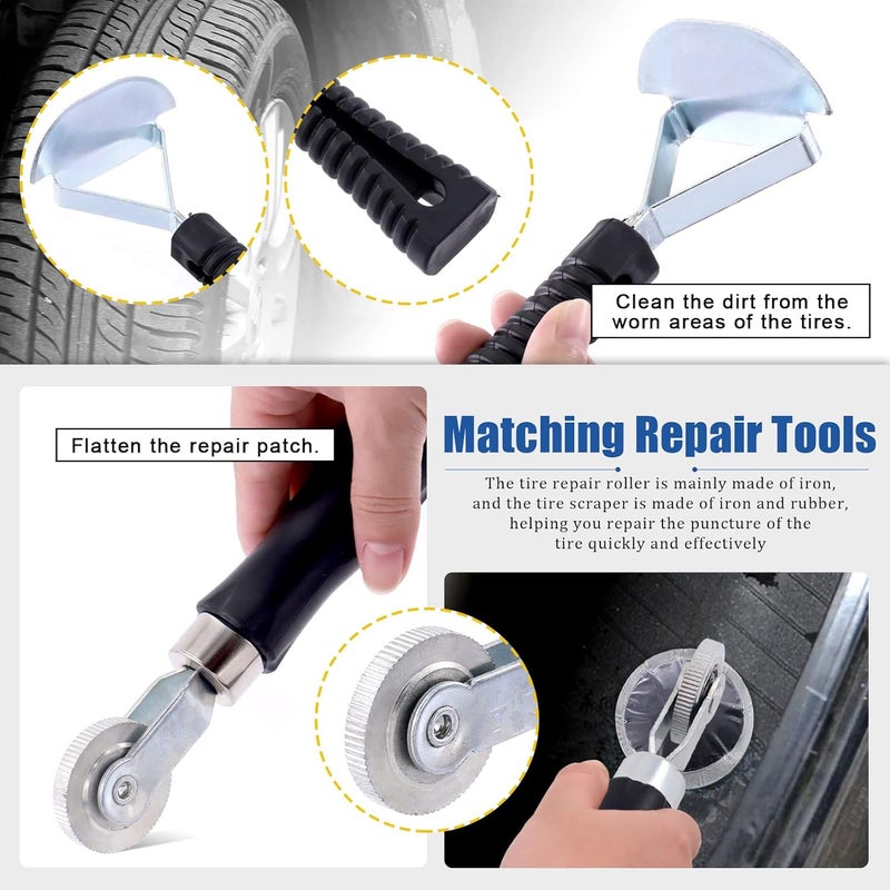 Glarks 26Pcs Tire Repair Patch Tool Kit Including 1Pc Tire Patch Roller, 1Pc Tire Inner Liner Scraper and 24Pcs 4mm/6mm/9mm Tire Repair Patch Plug for Car, Motorcycle, Electric Vehicle Repairing - Image 4