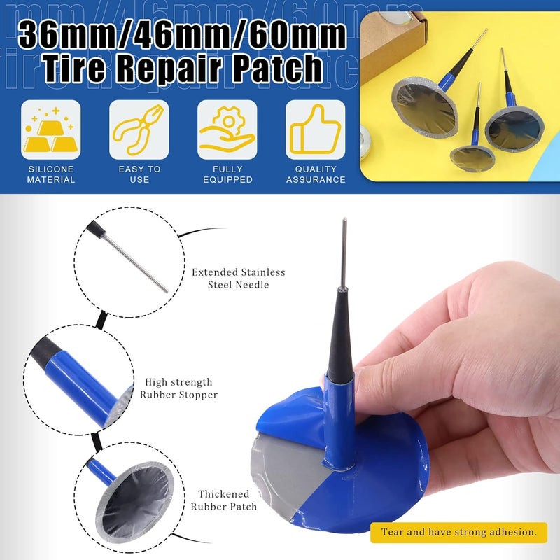 Glarks 26Pcs Tire Repair Patch Tool Kit Including 1Pc Tire Patch Roller, 1Pc Tire Inner Liner Scraper and 24Pcs 4mm/6mm/9mm Tire Repair Patch Plug for Car, Motorcycle, Electric Vehicle Repairing - Image 3