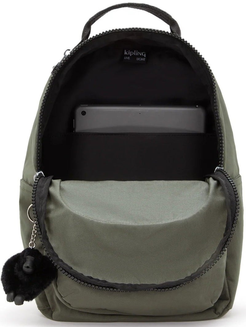 kipling Seoul Small Unisex Backpack (With Laptop Protection) - Green Moss - Image 4