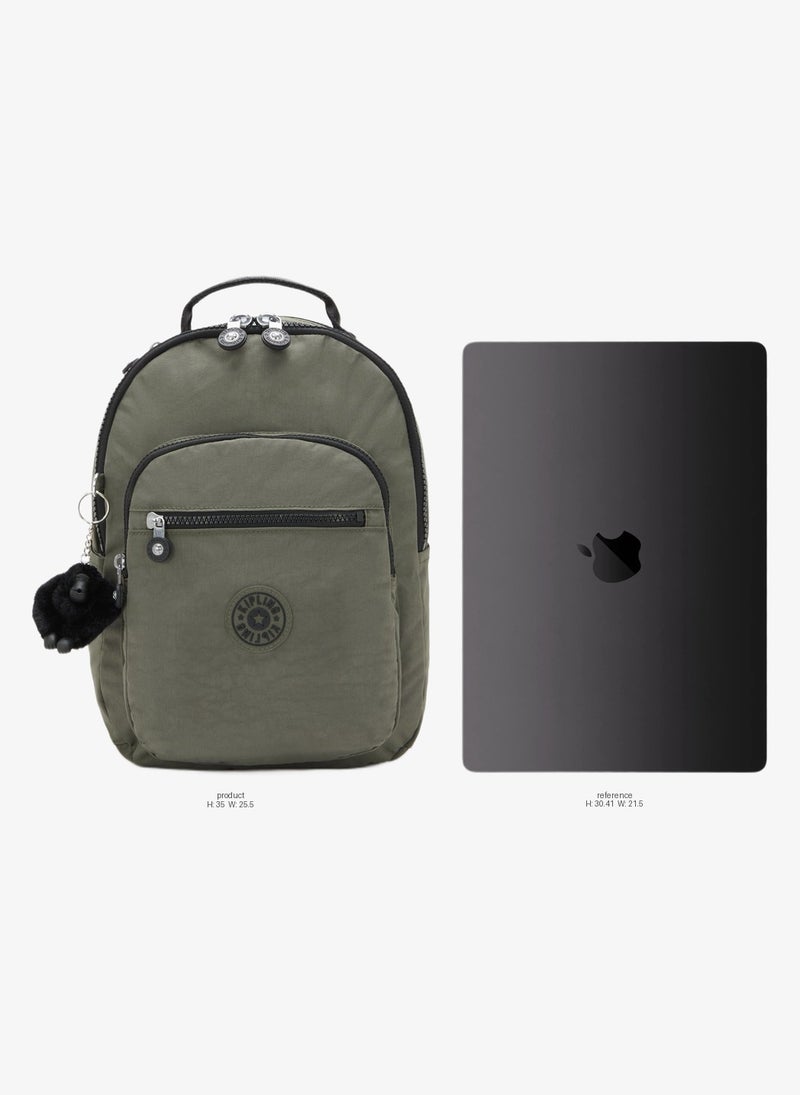 kipling Seoul Small Unisex Backpack (With Laptop Protection) - Green Moss - Image 2