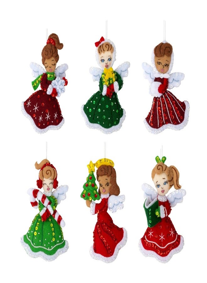 Bucilla Felt Applique 6 Piece Ornament Making Kit, Christmas Angels, Perfect for DIY Arts and Crafts, 89493E - Image 3
