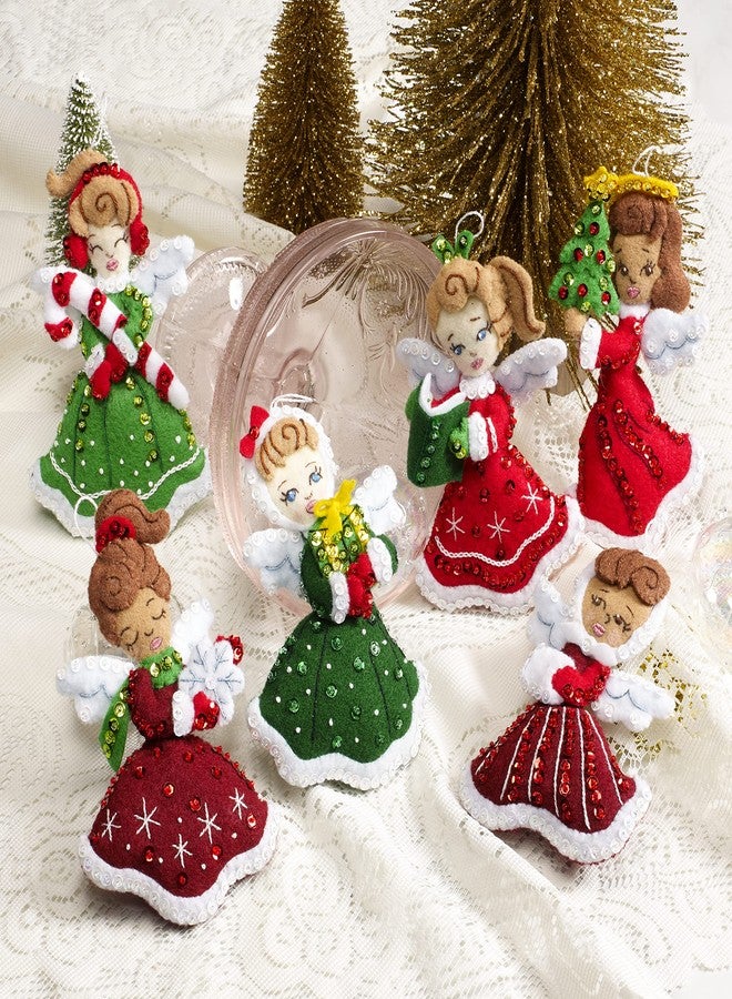 Bucilla Felt Applique 6 Piece Ornament Making Kit, Christmas Angels, Perfect for DIY Arts and Crafts, 89493E - Image 2