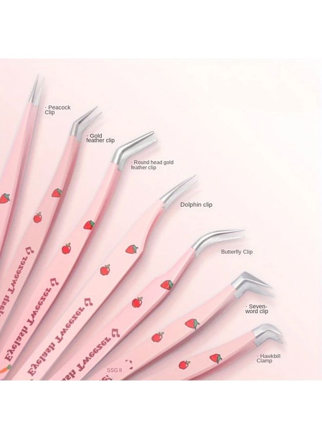 ملاقط تجميل الوجه من الفولاذ المقاوم للصدأ الوردي مقابض مريحة أدوات تمديد الرموش - Image 2