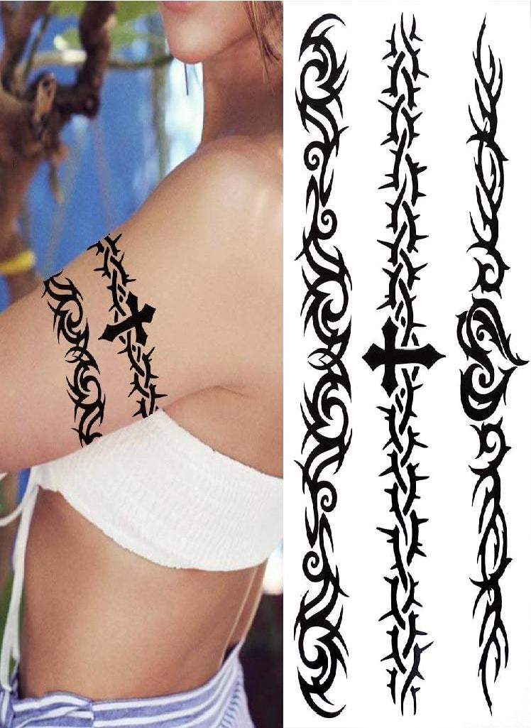 Generic - Indian Black Tribal Temporary Tattoos For Women Girls Totem Scorpion Lizard Tattoo Vine Fake Sticker Wristband Tatoos Paste - Image 1