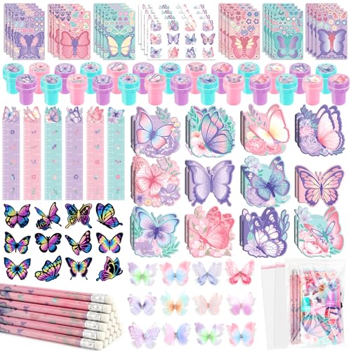 BenLouis 108Pcs Butterfly Party Favors Butterfly Fairy School Stationery Set Bulk for Kids Spring Flower Tea Birthday Birthday Goodie Bag Stuffers Classroom Gifts Rewards Pinata Filler - Image 1
