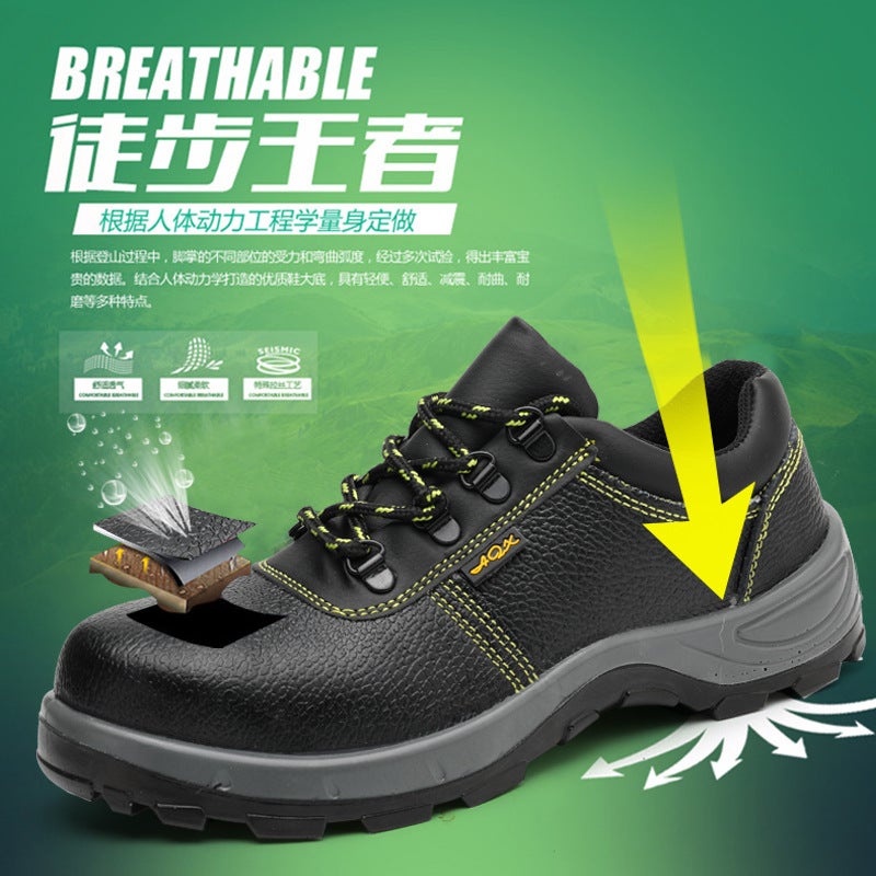 Four Seasons Solid Sole Anti-Smashing And Anti-Piercing Low-Side Breathable Cowhide Labor Protection Shoes Steel Toe Construction Site Safety Work Shoes - Image 5