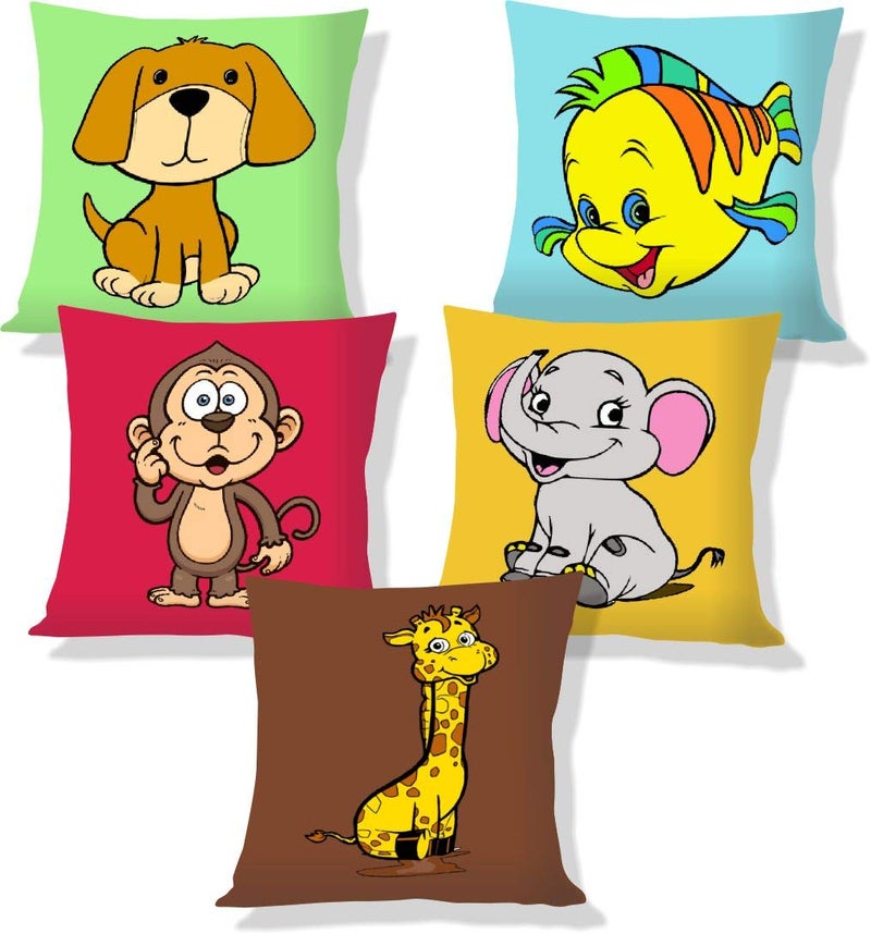 IM FAB Kids Cartoon Design Canvas Cotton Cushion Cover 12X12 inches (Set of 5 pcs) - Image 4
