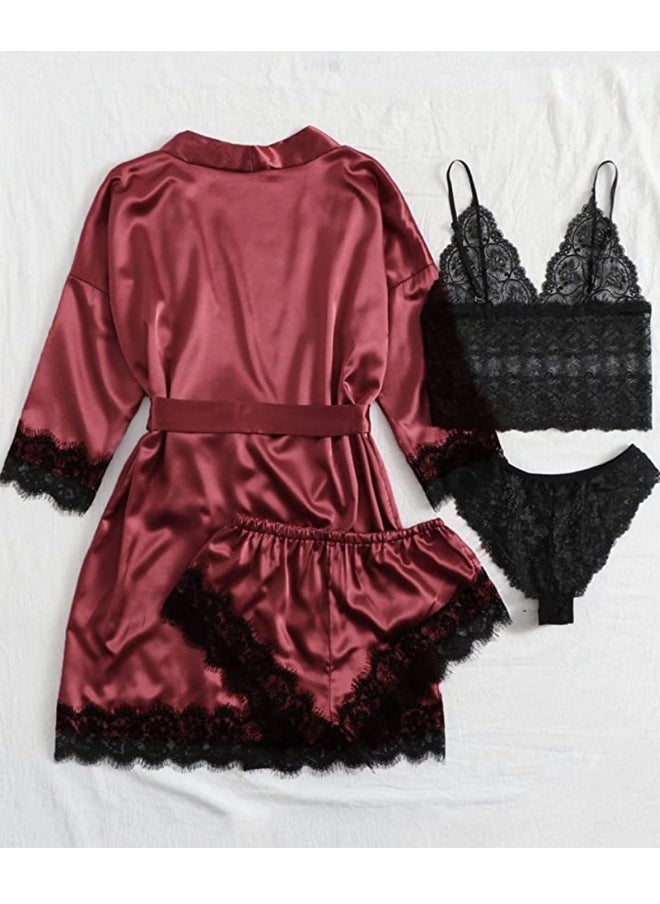NIBEMINENT 4-piece Women's Lace Sleepwear Set With Robe Summer  - Image 2