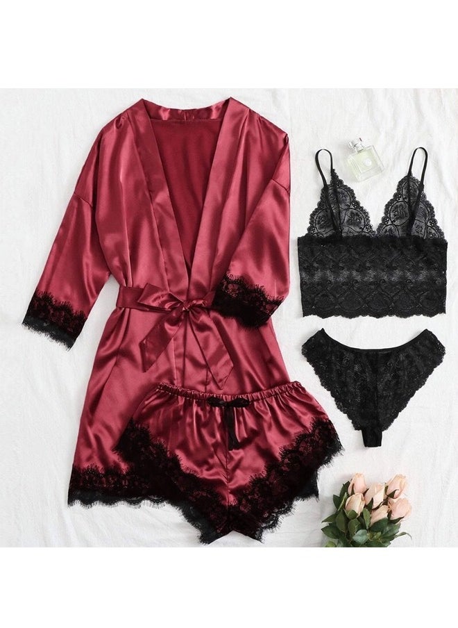 NIBEMINENT 4-piece Women's Lace Sleepwear Set With Robe Summer  - Image 1