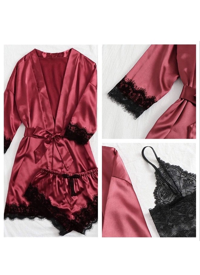 NIBEMINENT 4-piece Women's Lace Sleepwear Set With Robe Summer  - Image 3