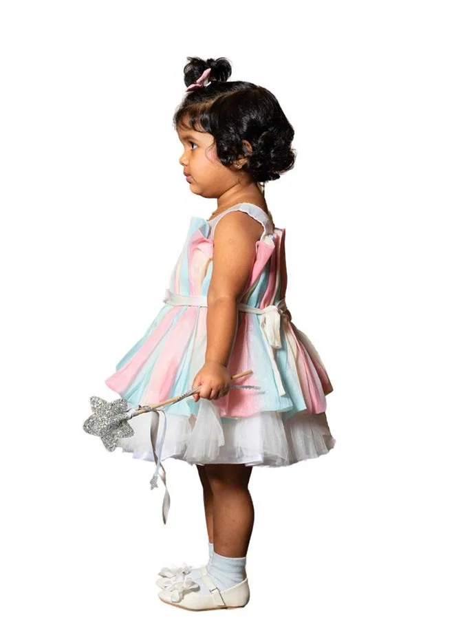 babyqlo Candy Stripes Delight  Adorable Pastel Layered Dress for Little Angels