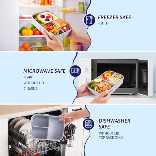MISS BIG Bento Box for Kids, Leakproof Lunch Box, No BPAs & Chemical Dyes, M/W, D/W & Fridge Safe (1150ml Gray) - Image 5