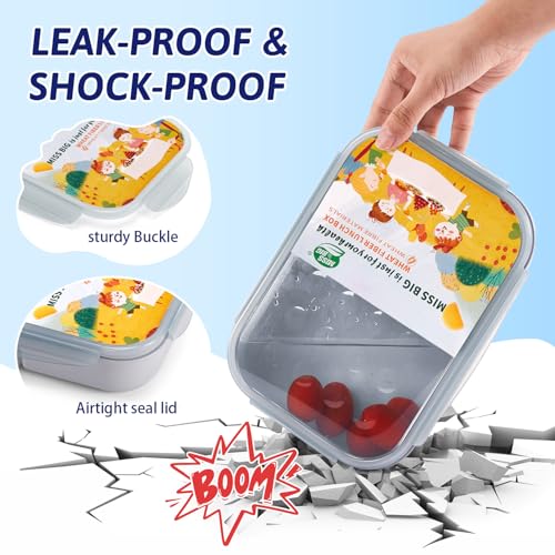 MISS BIG Bento Box for Kids, Leakproof Lunch Box, No BPAs & Chemical Dyes, M/W, D/W & Fridge Safe (1150ml Gray) - Image 3