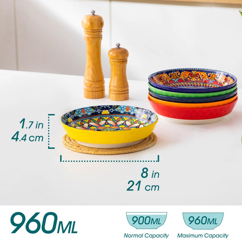 vancasso 32 Oz Pasta Bowls, Porcelain Large Colorful Salad Soup Bowls Set of 6, Dishwasher & Microwave Safe, Pasta Serving Bowls Plates for Kitchen, Dishwasher & Microwave Safe, Series KRVI - Image 2