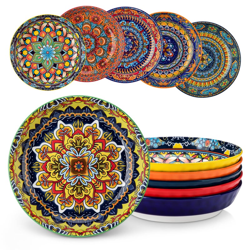 vancasso 32 Oz Pasta Bowls, Porcelain Large Colorful Salad Soup Bowls Set of 6, Dishwasher & Microwave Safe, Pasta Serving Bowls Plates for Kitchen, Dishwasher & Microwave Safe, Series KRVI - Image 1