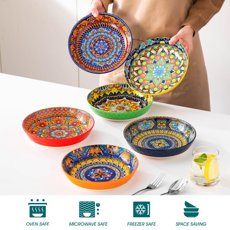 vancasso 32 Oz Pasta Bowls, Porcelain Large Colorful Salad Soup Bowls Set of 6, Dishwasher & Microwave Safe, Pasta Serving Bowls Plates for Kitchen, Dishwasher & Microwave Safe, Series KRVI - Image 4