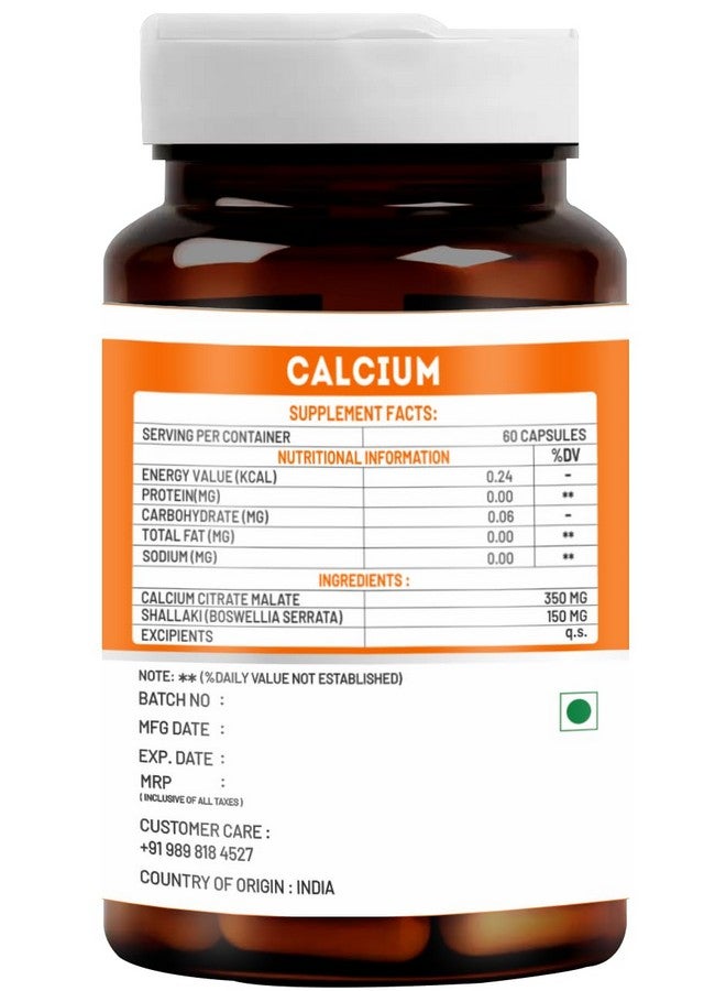 VitaWin Calcium For Complete Bone Health & Joint Support, Natural Herbal, 500 mg, Veg - 60 Capsules Nutrition Supplement - Image 2