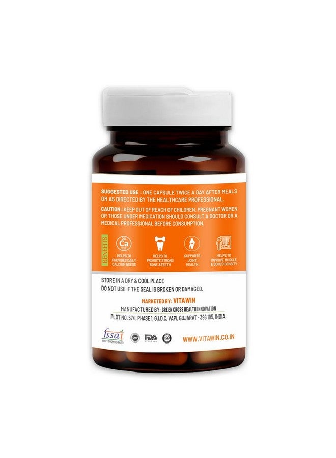 VitaWin Calcium For Complete Bone Health & Joint Support, Natural Herbal, 500 mg, Veg - 60 Capsules Nutrition Supplement - Image 1