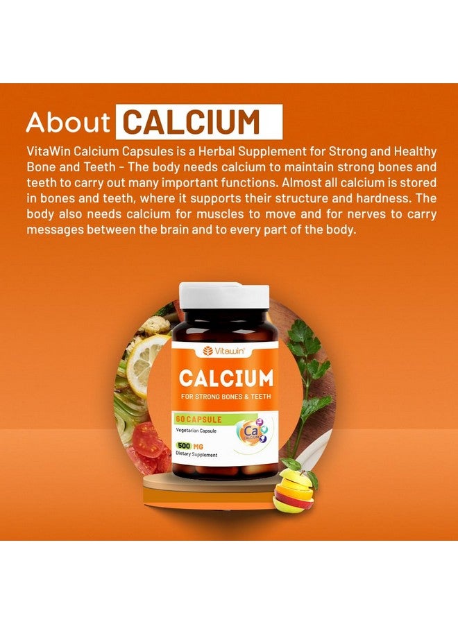 VitaWin Calcium For Complete Bone Health & Joint Support, Natural Herbal, 500 mg, Veg - 60 Capsules Nutrition Supplement - Image 3