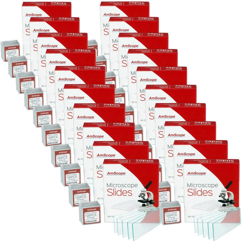 AmScope AmScope  72 Pieces of PreCleaned Blank Microscope Slides  100 Coverslips  BS72P100S22X20  MultiPack 20 Count  - Image 1