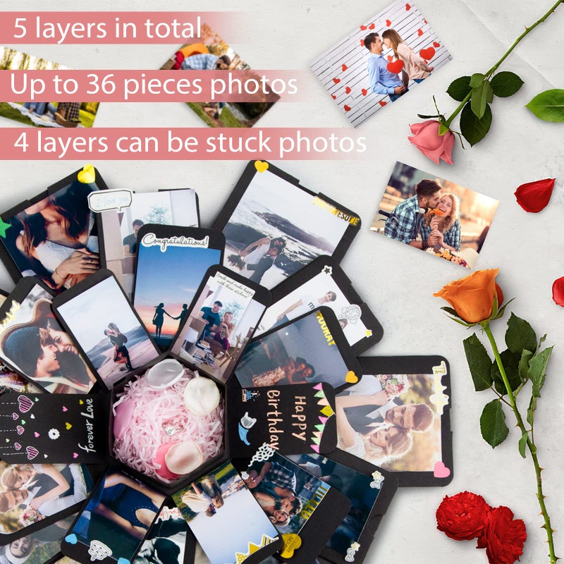 Koogel Explosion Gift Box  Handmade Exploding Photo Album Preassembled Surprise Picture Pop Up Love Box with Creative DIY Scrapbooking Accessories for Anniversary Birthday Wedding Memory Party - Image 3