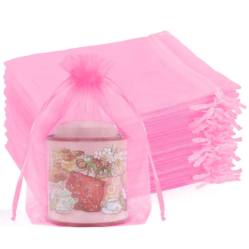 Crweety 50 Pcs Pink Organza Bags 5X7 Inch  Premium Mesh Gift Bags For Wedding Baby Shower Party Favors  Small Mesh Bags Drawtring For Candy Jewelry Gifts  Cute Sachet Bags - Image 1