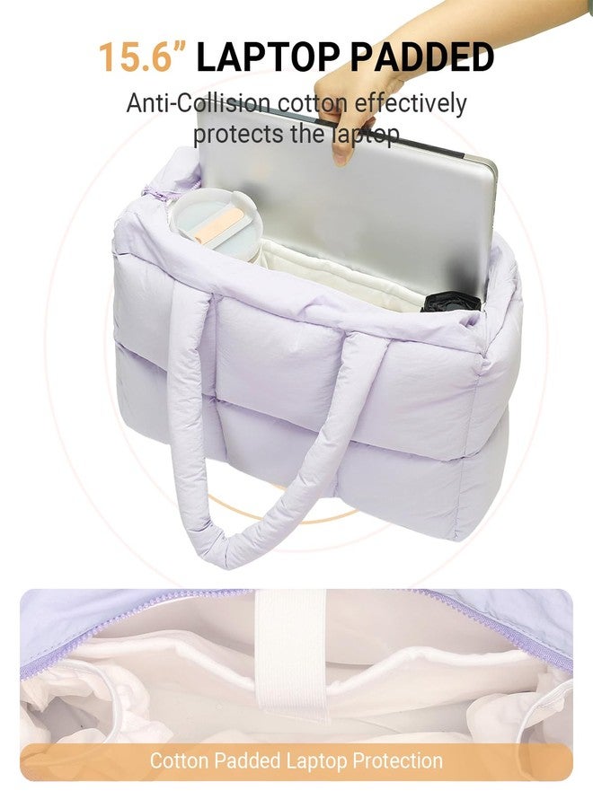Herald Puffer Tote Bag for Women, Large Quilted Puffy Handbag Lightweight Satchel Purse with Cup Holder & Compartment, Purple, Large - Image 4