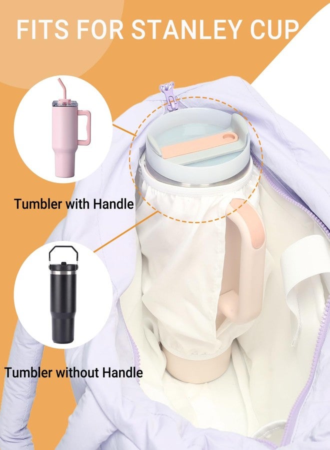 Herald Puffer Tote Bag for Women, Large Quilted Puffy Handbag Lightweight Satchel Purse with Cup Holder & Compartment, Purple, Large - Image 3