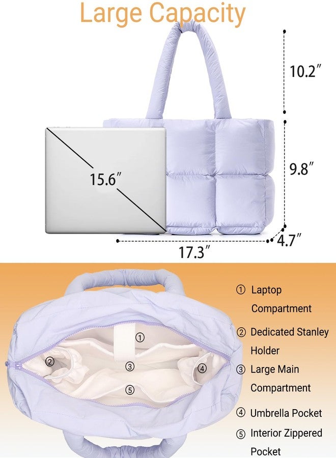 Herald Puffer Tote Bag for Women, Large Quilted Puffy Handbag Lightweight Satchel Purse with Cup Holder & Compartment, Purple, Large - Image 5
