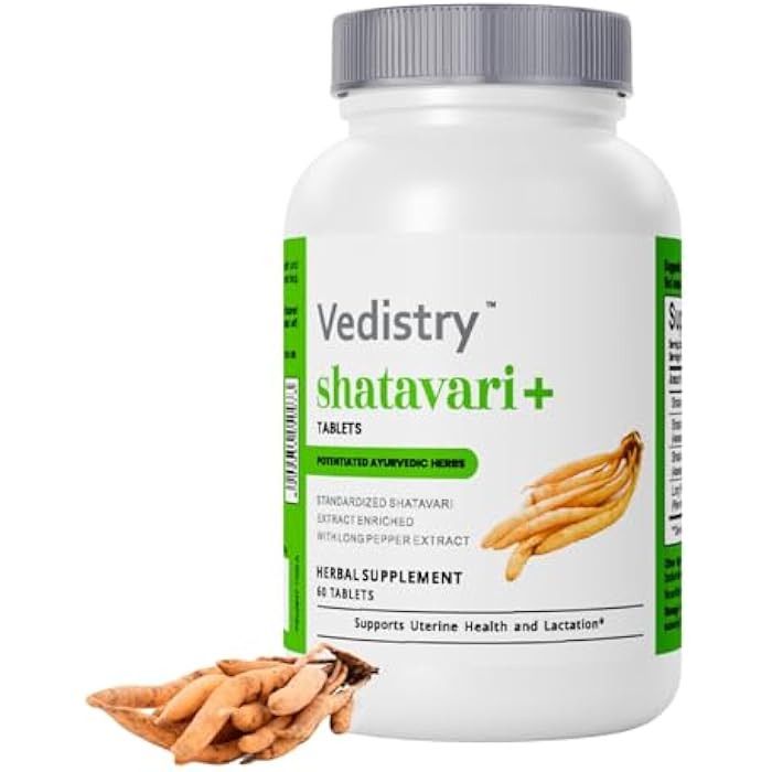 Vedistry Shatavari+ Tablets for Hormonal Balance, Menopause Support with Shatavari & Piperine, Lactation & Uterine Vegan Herbal Supplement for Energy, Reproductive Health with Long Pepper– 60 Tablets - Image 1