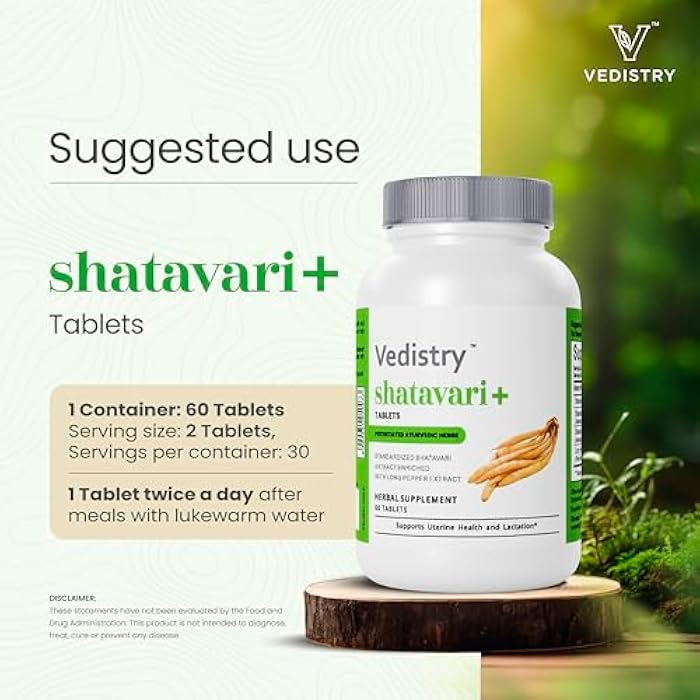 Vedistry Shatavari+ Tablets for Hormonal Balance, Menopause Support with Shatavari & Piperine, Lactation & Uterine Vegan Herbal Supplement for Energy, Reproductive Health with Long Pepper– 60 Tablets - Image 5