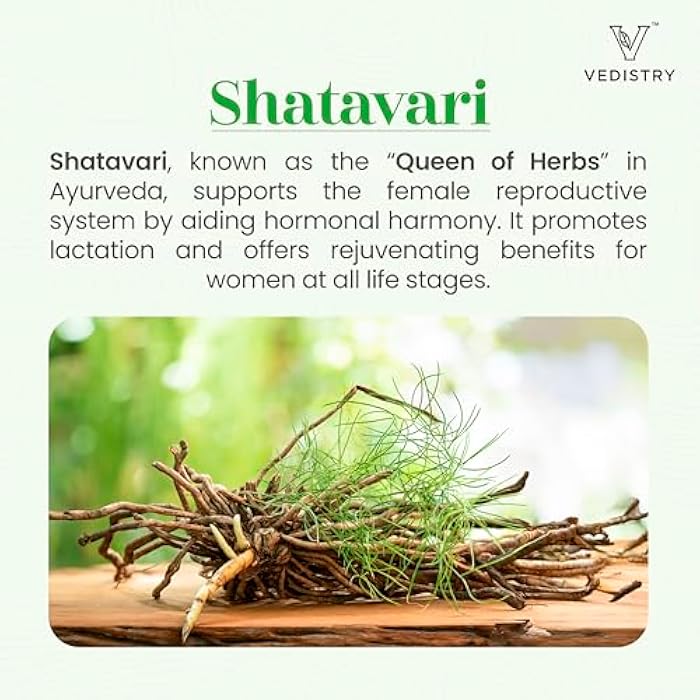 Vedistry Shatavari+ Tablets for Hormonal Balance, Menopause Support with Shatavari & Piperine, Lactation & Uterine Vegan Herbal Supplement for Energy, Reproductive Health with Long Pepper– 60 Tablets - Image 2