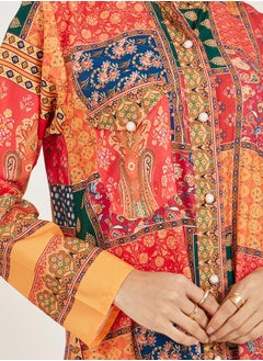 Maxim Creation Abstract Print Collared Button Front Jalabiya  - Image 4