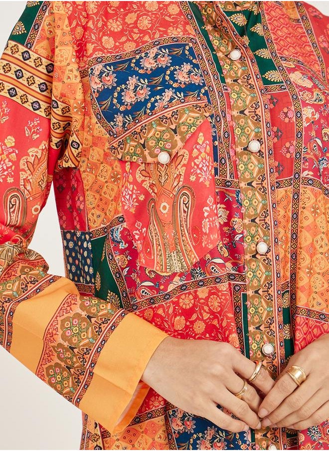 Maxim Creation - Abstract Print Collared Button Front Jalabiya - Image 1