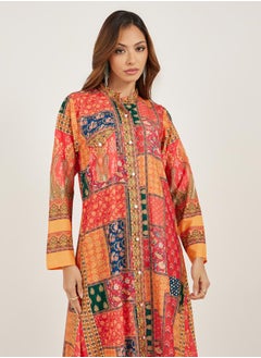 Maxim Creation Abstract Print Collared Button Front Jalabiya  - Image 3