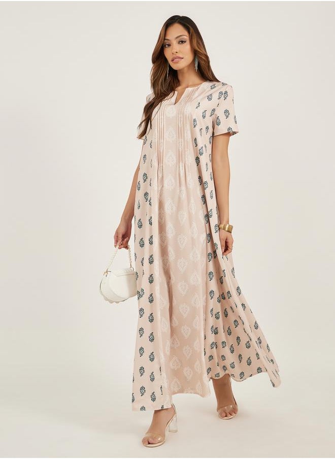 Maxim Creation - Abstract Print Collared Button Front Jalabiya - Image 1