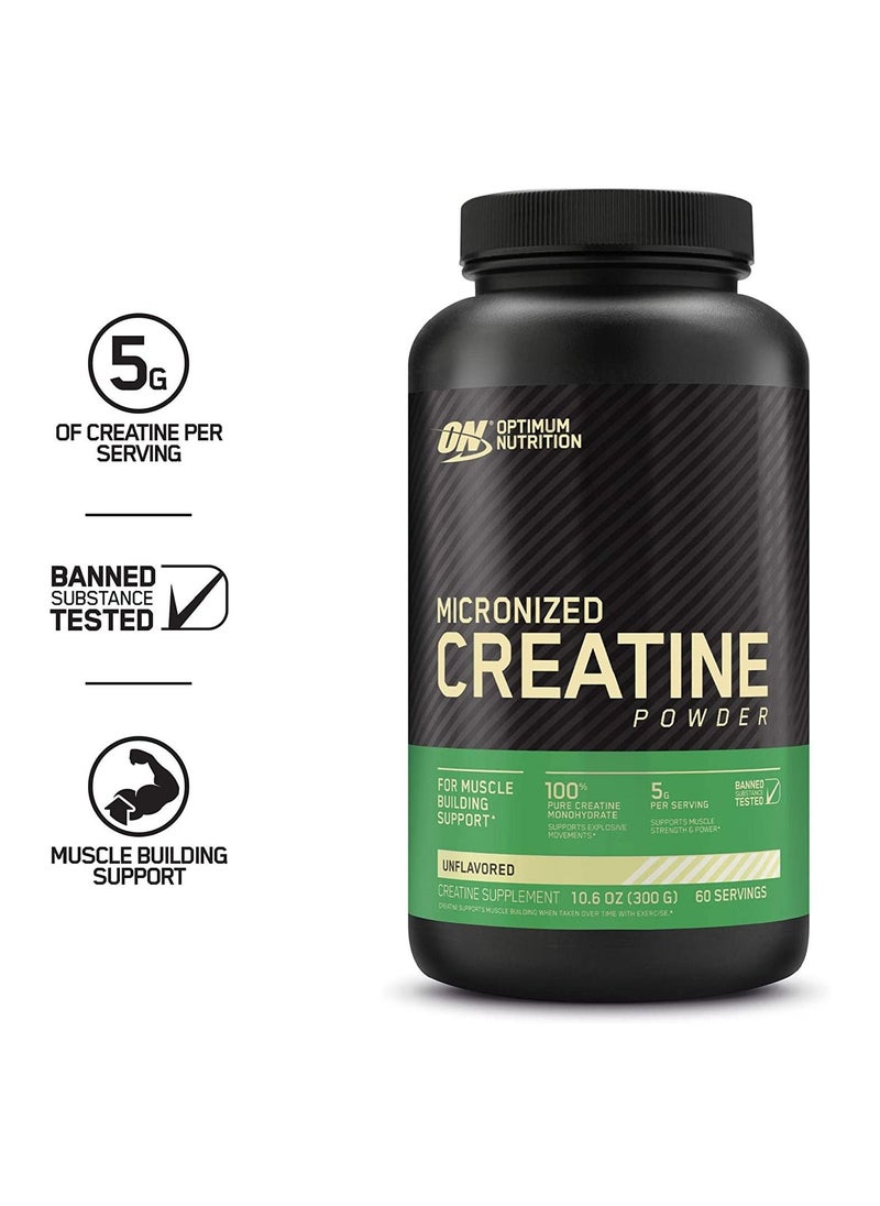 Optimum Nutrition - Micronized Creatine Monohydrate Powder - Unflavored, 300 Grams, 60 Servings - Image 1