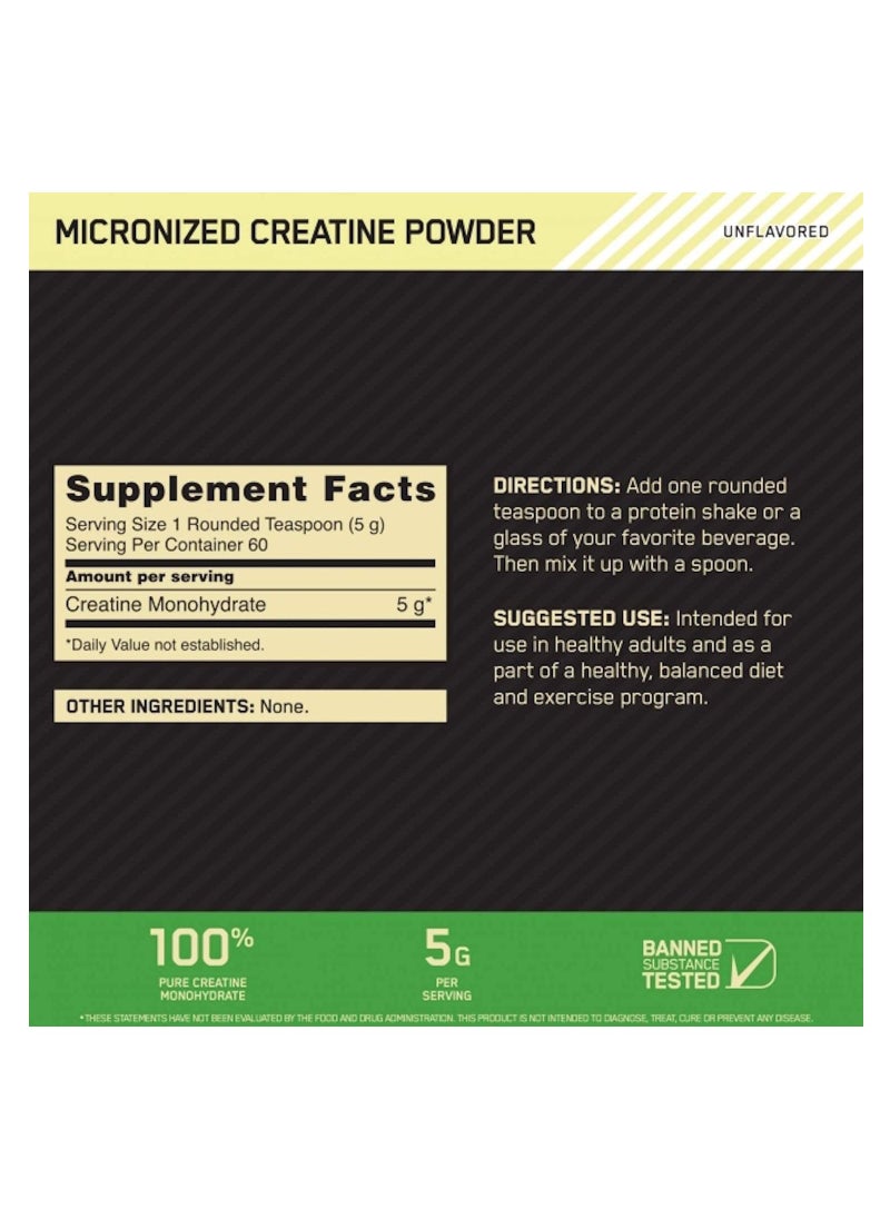 Optimum Nutrition - Micronized Creatine Monohydrate Powder - Unflavored, 300 Grams, 60 Servings - Image 1