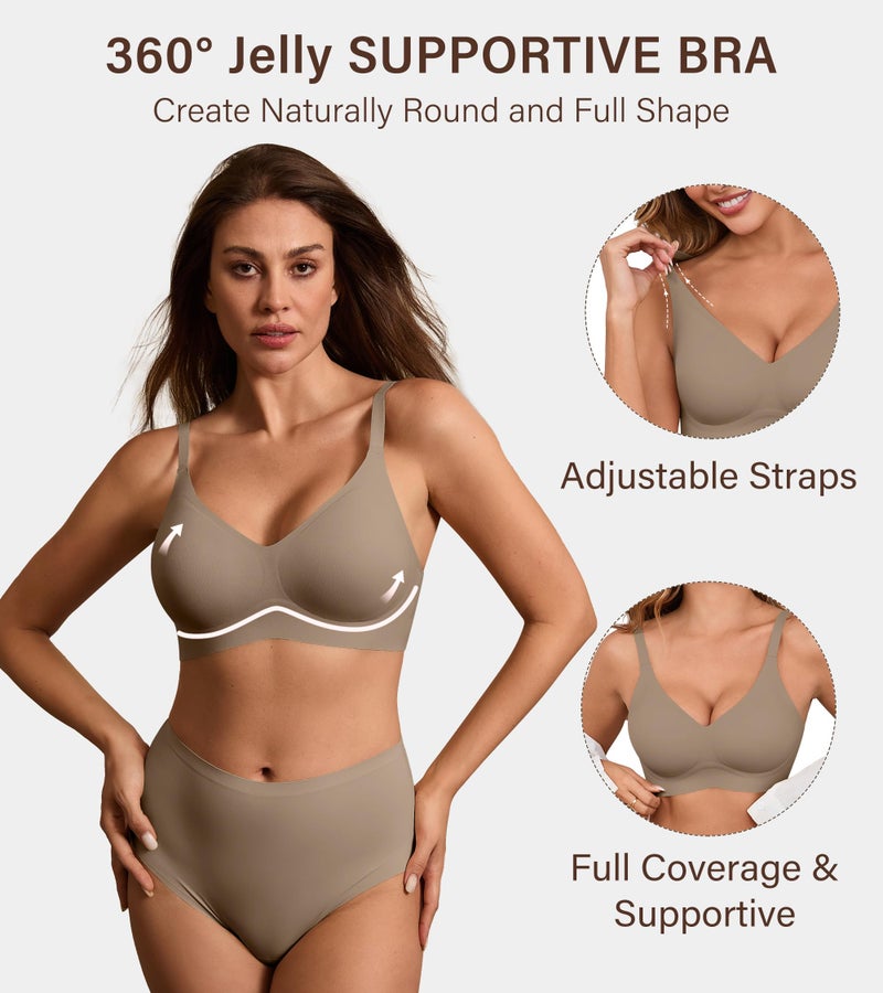 DEANGELMON Seamless Bras for Women No Underwire Comfortable Push Up Bra V Neck Wireless Bralette Full Coverage Wire Free Grey X-Large - Image 2