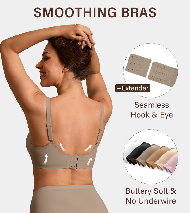 DEANGELMON Seamless Bras for Women No Underwire Comfortable Push Up Bra V Neck Wireless Bralette Full Coverage Wire Free Grey X-Large - Image 3