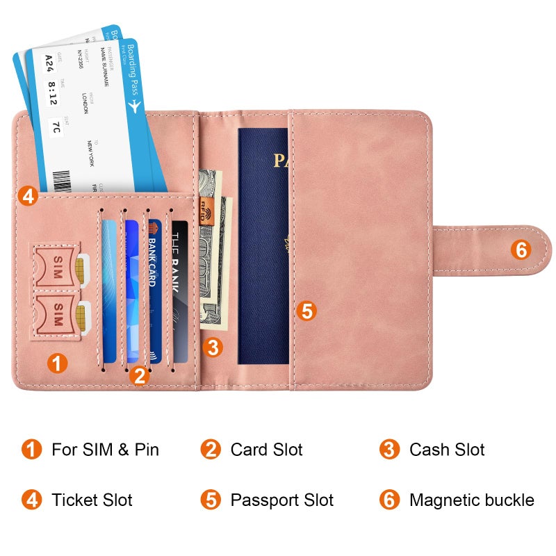 Eoehro Passport Holder for Travel Essentials, Passport Wallet Cover Case for Travel Must Haves Accessories,Passport Book Holders for Women and Men(light pink) - Image 3